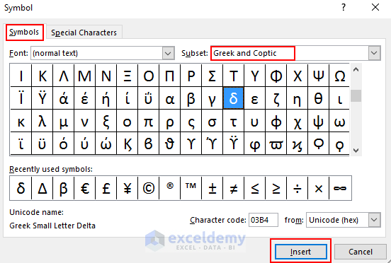 how-to-insert-lowercase-delta-symbol-in-excel-5-easy-methods