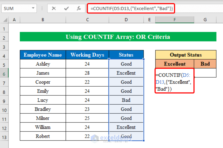 How to Use COUNTIF Function with Array Criteria in Excel