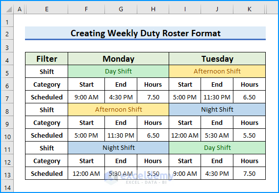 Weekly Duty Roster Format Excel 25 1 