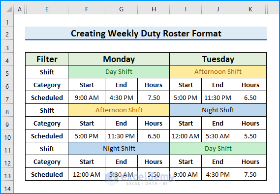 How To Create Weekly Duty Roster Format In Excel ExcelDemy