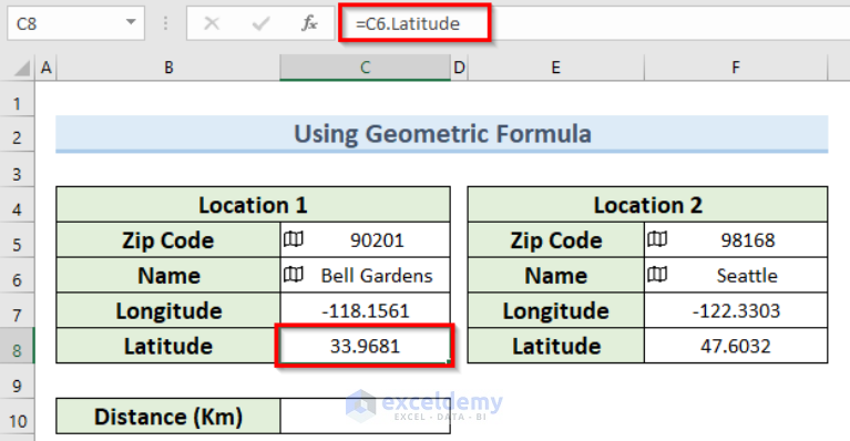 How To Find Distance Between Zip Codes In Excel Using Formula 2245