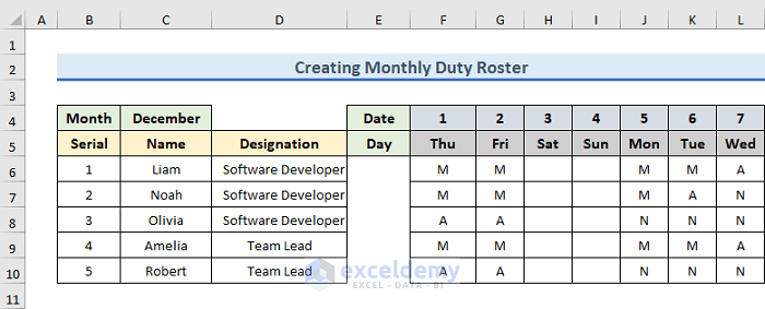 How To Create Monthly Duty Roster Format In Excel ExcelDemy