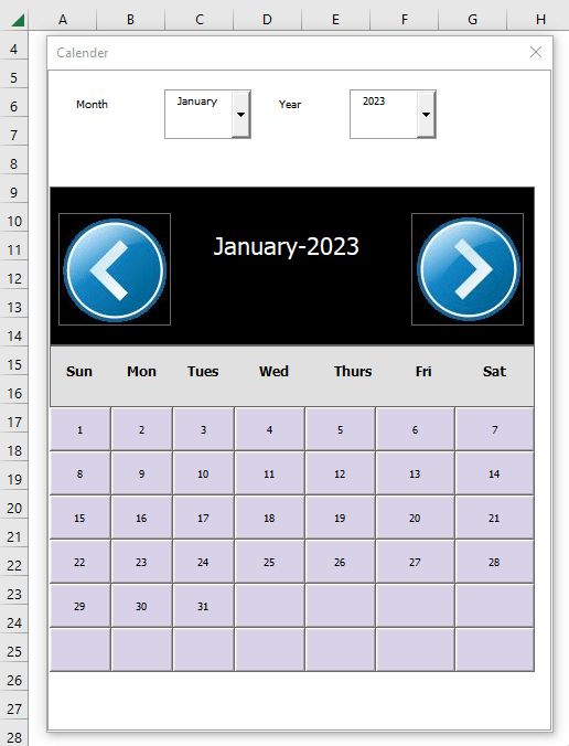 How to Create Calendar Using VBA in Excel (with Easy Steps)
