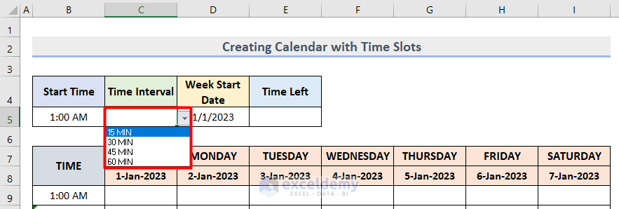  How To Create A Calendar With Time Slots In Excel Easy Steps 