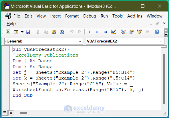 excel vba forecast function