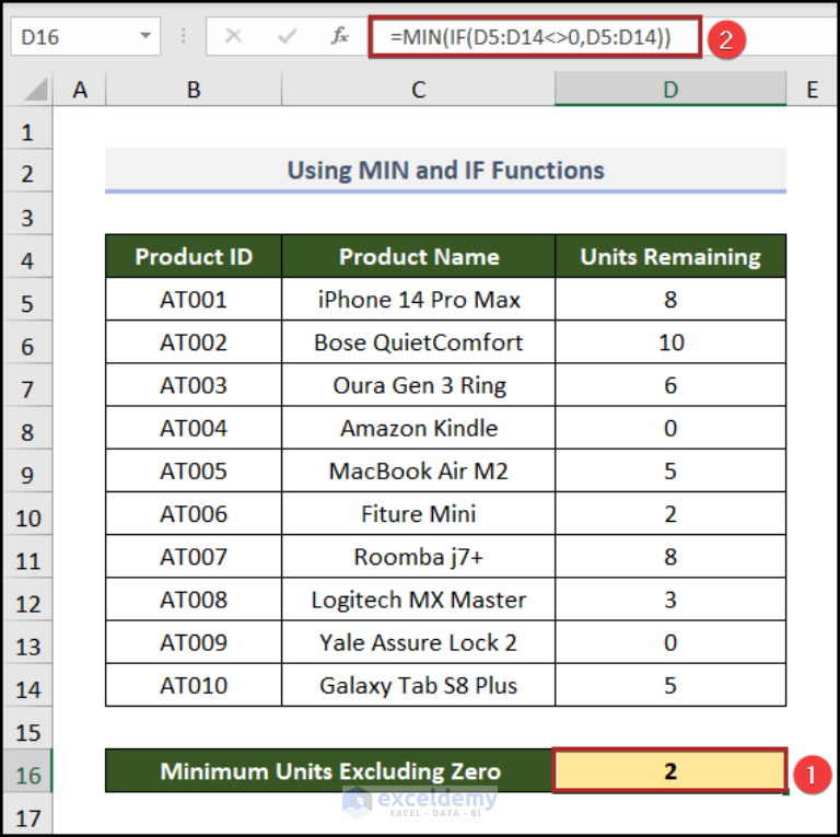 How to Use MIN Function to Exclude Zero in Excel (5 Easy Ways)