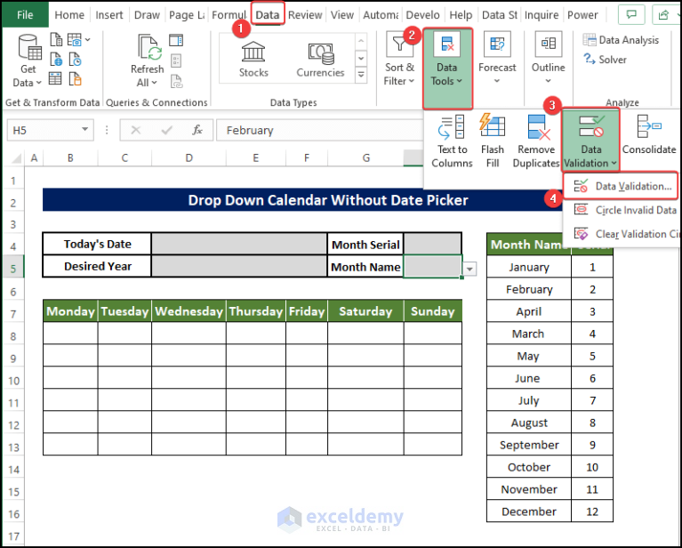 Insert Drop Down Calendar in Excel Without Date Picker