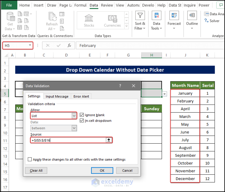 Insert Drop Down Calendar in Excel Without Date Picker