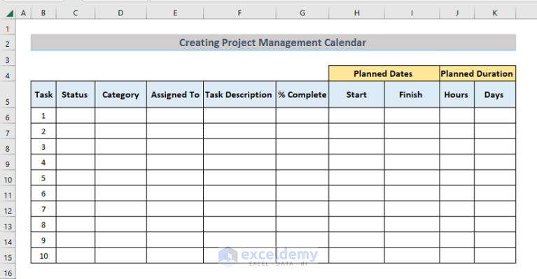 How to Create Project Management Calendar in Excel - ExcelDemy