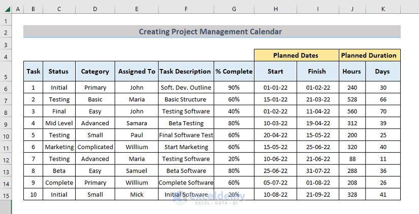 How To Create Project Management Calendar In Excel ExcelDemy