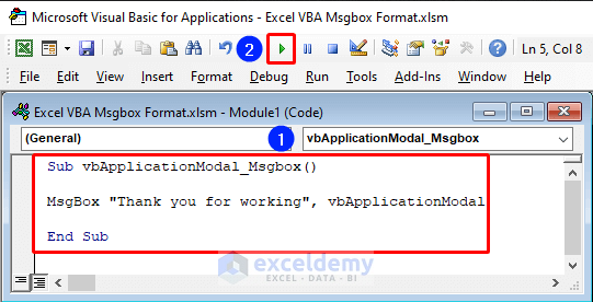VBA code for application modal