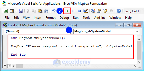 VBA code with system modal