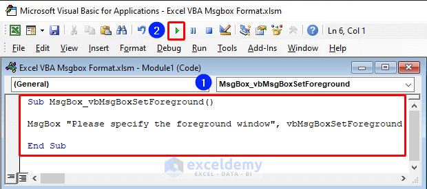 VBA code for setting MsgBox foreground