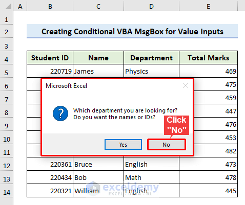 Output with conditional VBA MsgBox