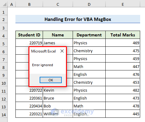 Final output with handled error inside a VBA Msgbox