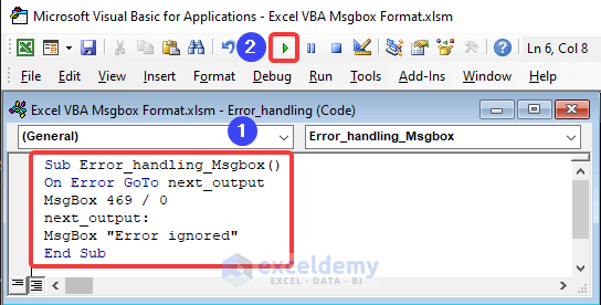VBA code inside a module for error handling