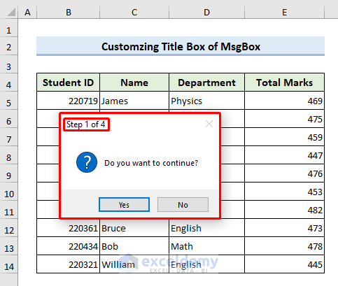 Customizing Title Box of MsgBox to format vba msgbox in Excel
