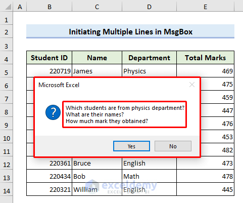 Final result with initiating multiple lines inside a VBA MsgBox in Excel
