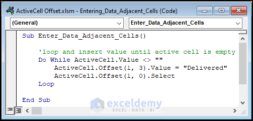 VBA code entering data into adjacent cells with ActiveCell Offset and Do while loop