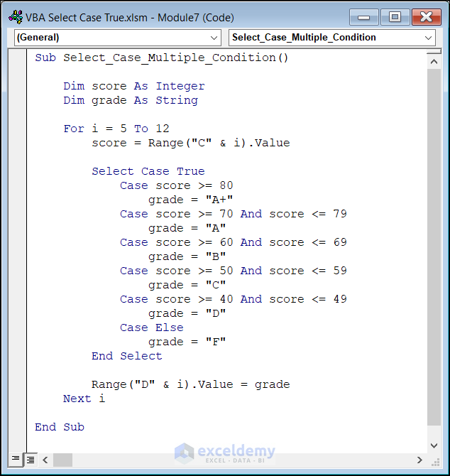 Excel VBA Select Case True ExcelDemy