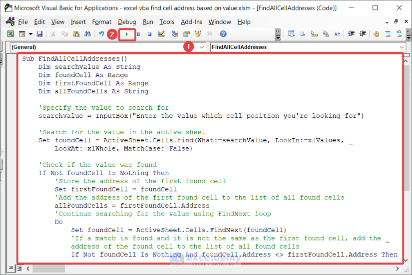 Excel VBA To Find Cell Address Based On Value 3 Examples 