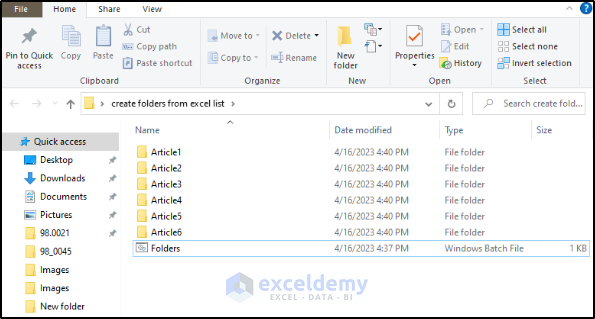 how to mass create folders from excel list