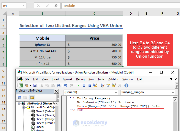 How to Use VBA Union Function (3 Examples) - ExcelDemy