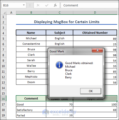 Excel Macro Msgbox Cell Value