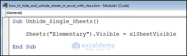 VBA Code to Unhide single sheet.