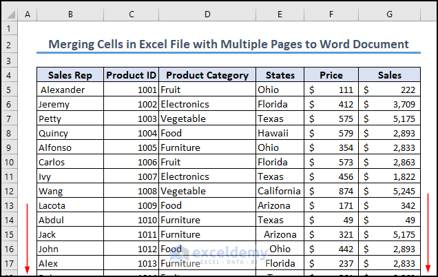 13- dataset for merging cells in Excel file with multiple pages into Word document