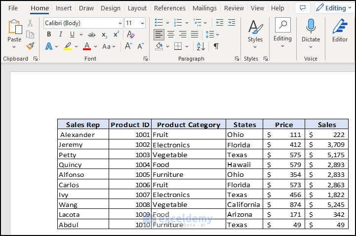 6- getting cells dataset from Excel file in the Word document
