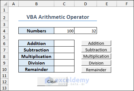 Initiating Arithmetic Calculation of Two Numbers by VBA