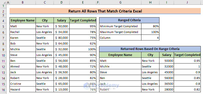 Match All Rows Excel