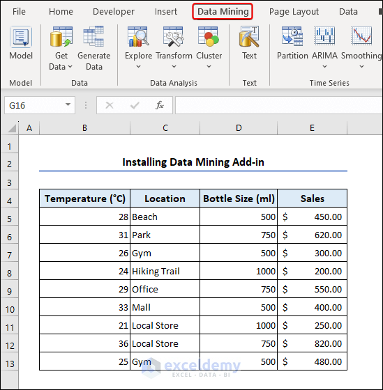 Data Mining Add-in appears in Excel