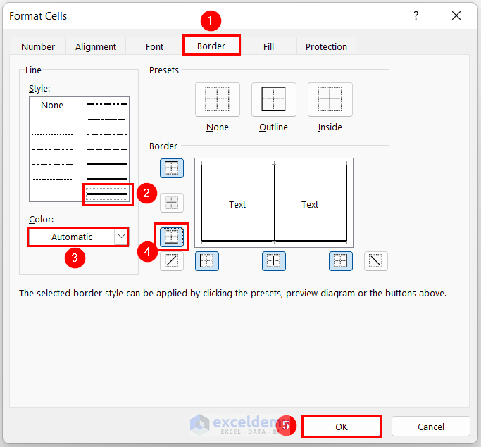 Applying Bottom Double Border in the Format Cells Dialog Box in Excel
