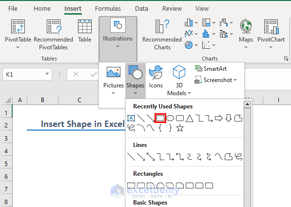 Selecting shape to insert