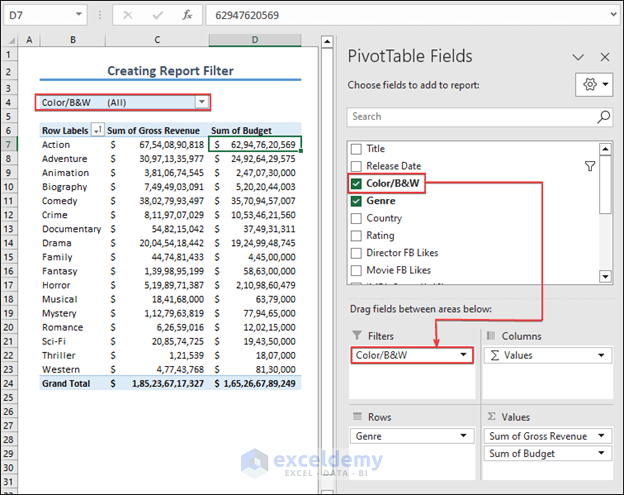 Adding filter in PivotTable