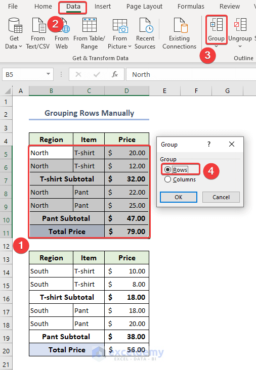 12-Grouping rows manually by selecting the range