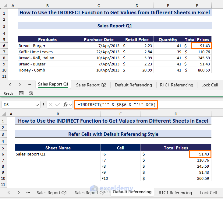 How To Use The INDIRECT Function To Get Values From Different Sheet In 