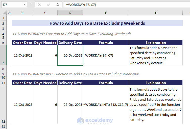 how-to-add-days-to-a-date-in-excel-excluding-weekends-4-ways