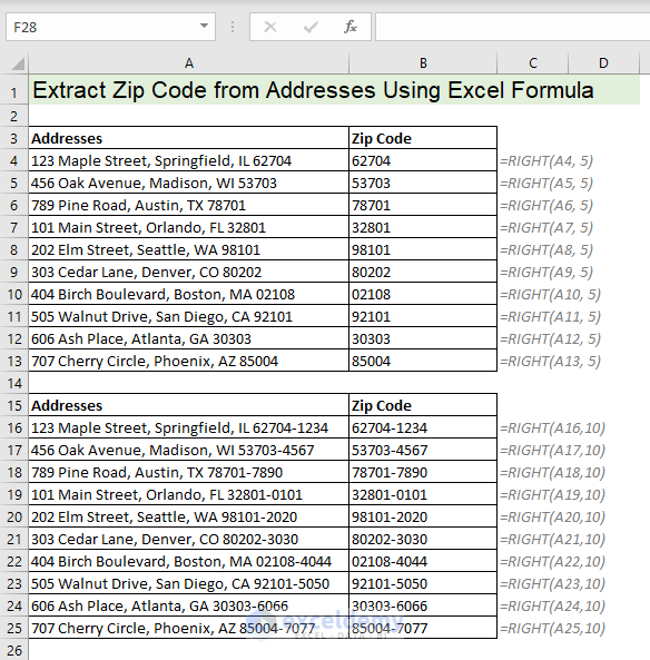 How To Extract Zip Code From Addresses Using Excel Formula?