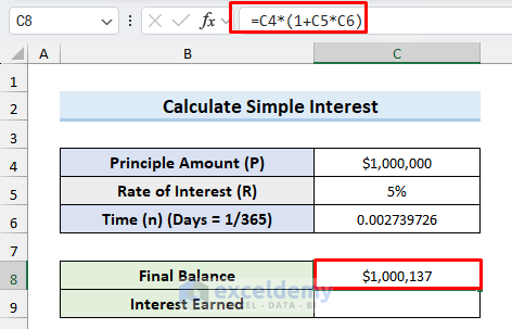 Using Simple Interest Method to Calculate Daily Interest 