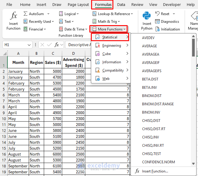 Advanced Data Analysis with Statistical Functions and Tools in Excel