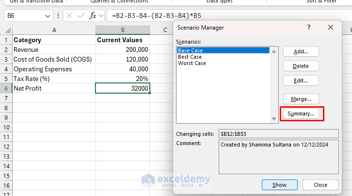 Using Excel's Scenario Manager for Financial Planning