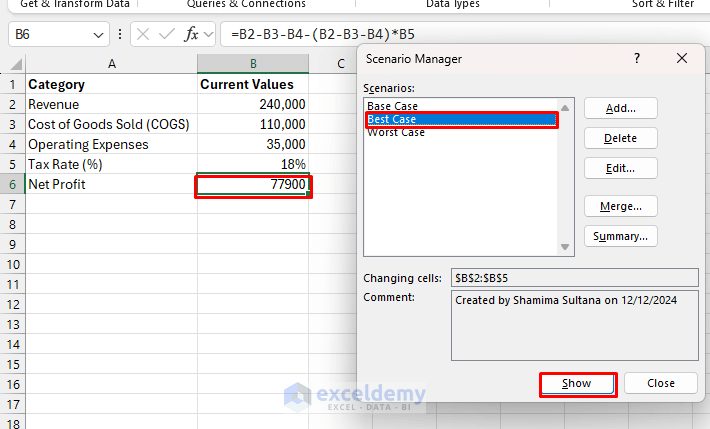 Using Excel's Scenario Manager for Financial Planning